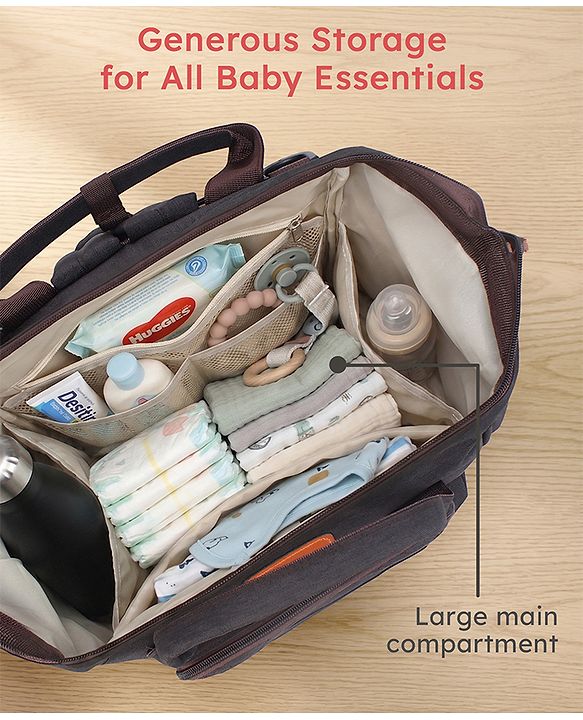 Babyhug Multipurpose Structured Diaper Backpack| Wide Opening Frame| Multi-Pocket Organizer| Dual Carry Handles| Wipes Dispenser| Charger Cable Opening| Stroller Clip | Capacity- 17L -  Blue
