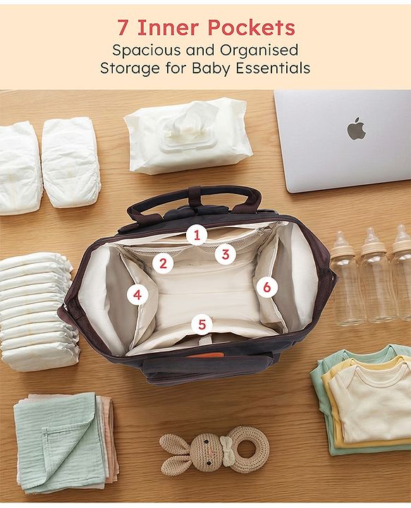 Babyhug Multipurpose Structured Diaper Backpack| Wide Opening Frame| Multi-Pocket Organizer| Dual Carry Handles| Wipes Dispenser| Charger Cable Opening| Stroller Clip | Capacity- 17L -  Blue