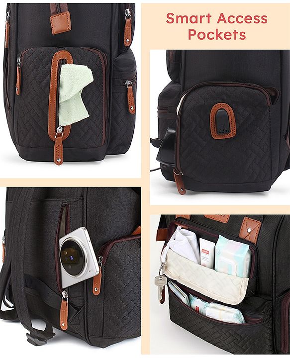 Babyhug Multipurpose Structured Diaper Backpack| Wide Opening Frame| Multi-Pocket Organizer| Dual Carry Handles| Wipes Dispenser| Charger Cable Opening| Stroller Clip | Capacity- 17L -  Blue