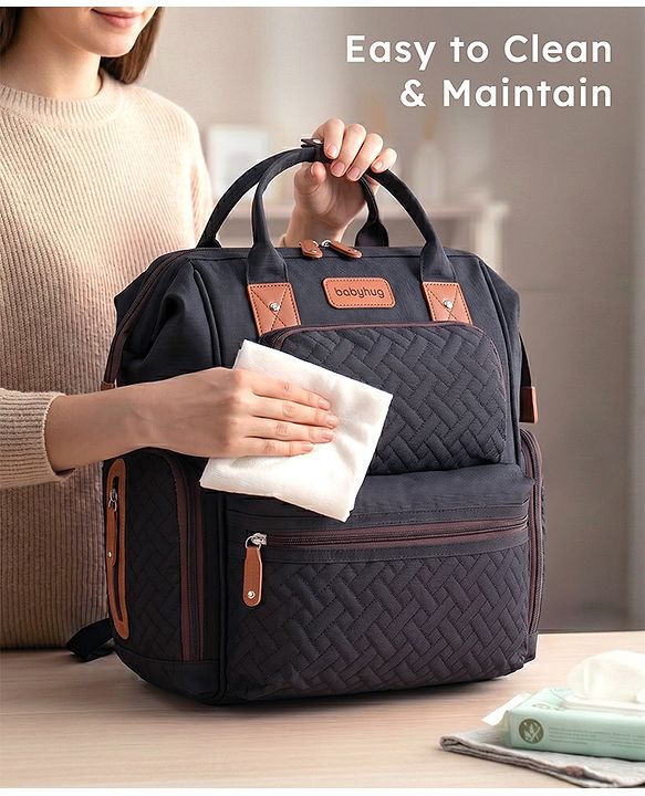 Babyhug Multipurpose Structured Diaper Backpack| Wide Opening Frame| Multi-Pocket Organizer| Dual Carry Handles| Wipes Dispenser| Charger Cable Opening| Stroller Clip | Capacity- 17L -  Blue