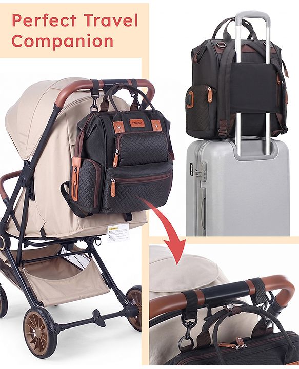 Babyhug Multipurpose Structured Diaper Backpack| Wide Opening Frame| Multi-Pocket Organizer| Dual Carry Handles| Wipes Dispenser| Charger Cable Opening| Stroller Clip | Capacity- 17L -  Blue