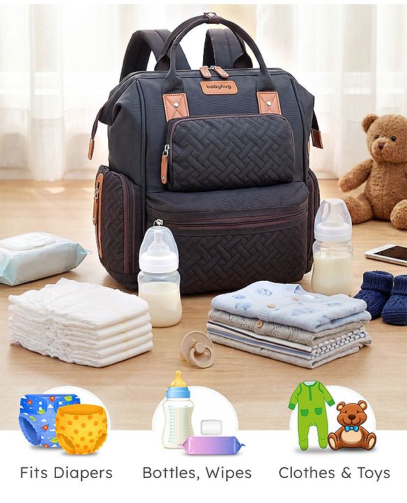 Babyhug Multipurpose Structured Diaper Backpack| Wide Opening Frame| Multi-Pocket Organizer| Dual Carry Handles| Wipes Dispenser| Charger Cable Opening| Stroller Clip | Capacity- 17L -  Blue