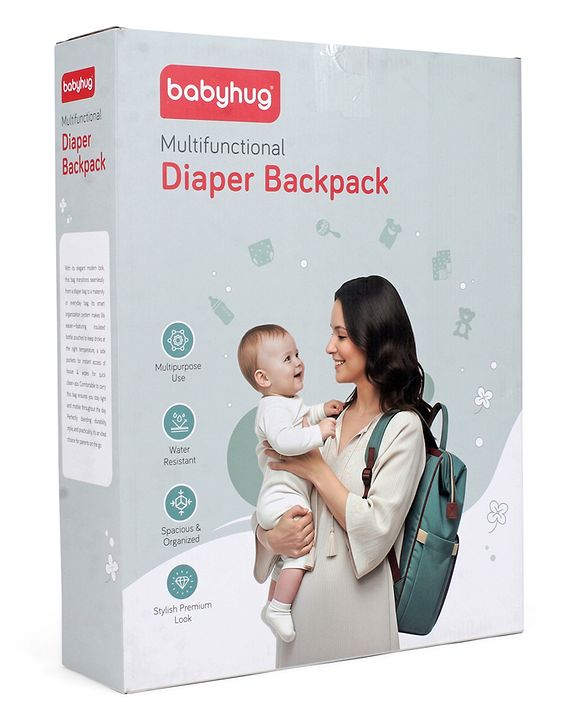 Babyhug Multipurpose Structured Diaper Backpack| Wide Opening Frame| Multi-Pocket Organizer| Dual Carry Handles| Wipes Dispenser| Charger Cable Opening| Stroller Clip | Capacity- 17L -  Blue