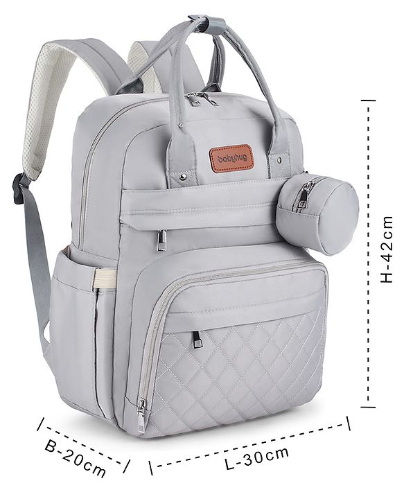 Babyhug Quilted Multipurpose Diaper Backpack with Changing Mat - Grey| Detachable Pacifier Pouch| Adjustable Shoulder Straps| Spacious Multi-Compartment Storage| Wipes Dispenser| Side Bottle Pocket