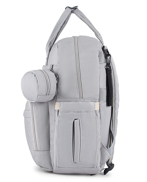 Babyhug Quilted Multipurpose Diaper Backpack with Changing Mat - Grey| Detachable Pacifier Pouch| Adjustable Shoulder Straps| Spacious Multi-Compartment Storage| Wipes Dispenser| Side Bottle Pocket