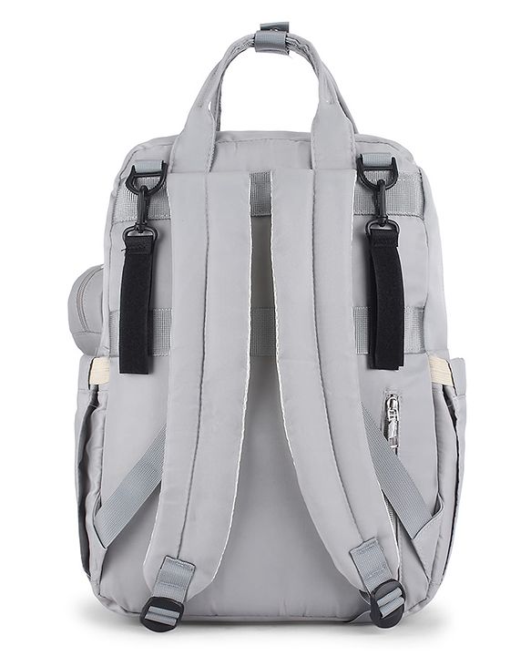 Babyhug Quilted Multipurpose Diaper Backpack with Changing Mat - Grey| Detachable Pacifier Pouch| Adjustable Shoulder Straps| Spacious Multi-Compartment Storage| Wipes Dispenser| Side Bottle Pocket