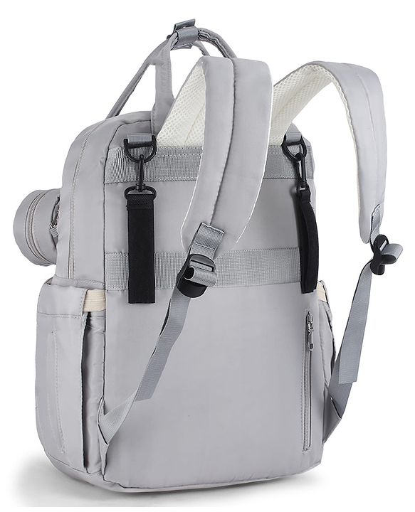 Babyhug Quilted Multipurpose Diaper Backpack with Changing Mat - Grey| Detachable Pacifier Pouch| Adjustable Shoulder Straps| Spacious Multi-Compartment Storage| Wipes Dispenser| Side Bottle Pocket