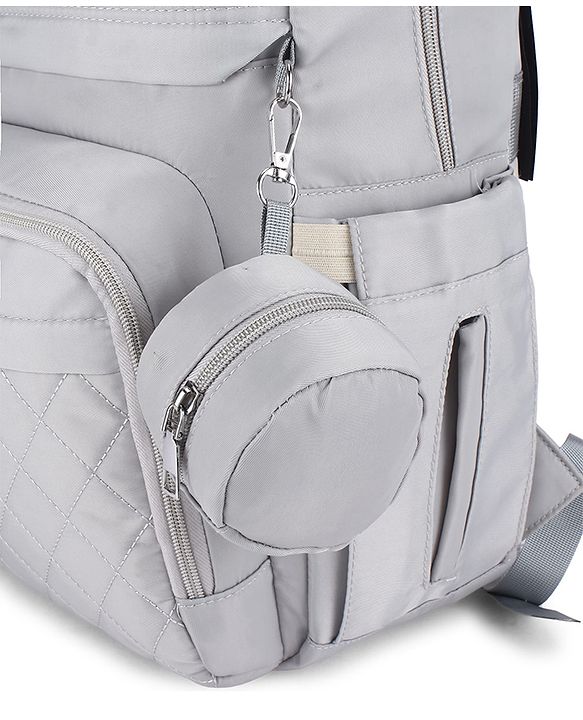Babyhug Quilted Multipurpose Diaper Backpack with Changing Mat - Grey| Detachable Pacifier Pouch| Adjustable Shoulder Straps| Spacious Multi-Compartment Storage| Wipes Dispenser| Side Bottle Pocket