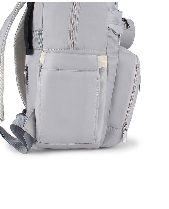 Babyhug Quilted Multipurpose Diaper Backpack with Changing Mat - Grey| Detachable Pacifier Pouch| Adjustable Shoulder Straps| Spacious Multi-Compartment Storage| Wipes Dispenser| Side Bottle Pocket