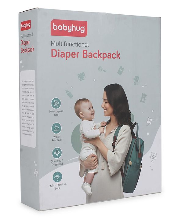 Babyhug Quilted Multipurpose Diaper Backpack with Changing Mat - Grey| Detachable Pacifier Pouch| Adjustable Shoulder Straps| Spacious Multi-Compartment Storage| Wipes Dispenser| Side Bottle Pocket