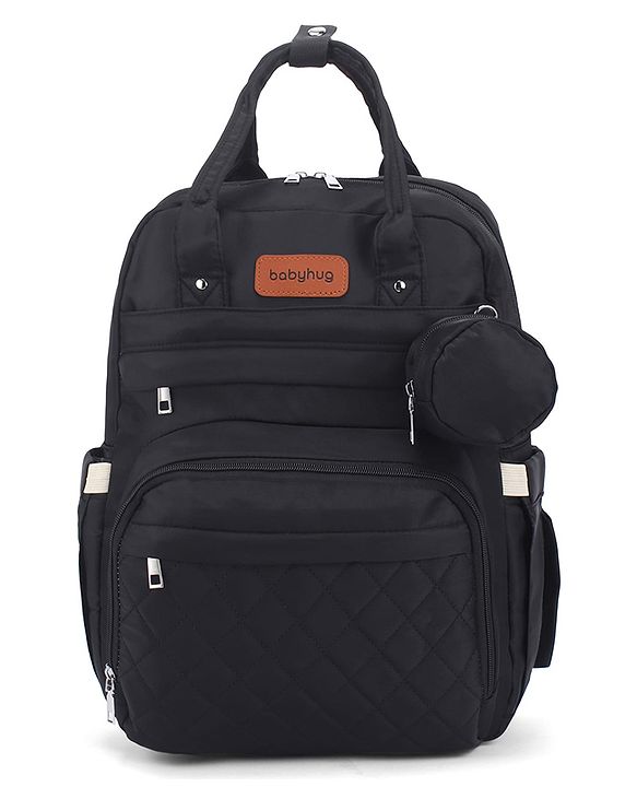 Babyhug Quilted Multipurpose Diaper Backpack with Changing Mat - Grey| Detachable Pacifier Pouch| Adjustable Shoulder Straps| Spacious Multi-Compartment Storage| Wipes Dispenser| Side Bottle Pocket