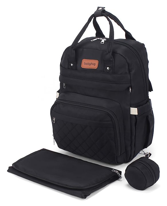 Babyhug Quilted Multipurpose Diaper Backpack with Changing Mat - Grey| Detachable Pacifier Pouch| Adjustable Shoulder Straps| Spacious Multi-Compartment Storage| Wipes Dispenser| Side Bottle Pocket
