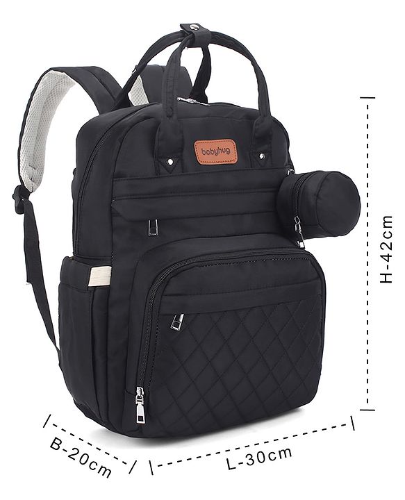 Babyhug Quilted Multipurpose Diaper Backpack with Changing Mat - Grey| Detachable Pacifier Pouch| Adjustable Shoulder Straps| Spacious Multi-Compartment Storage| Wipes Dispenser| Side Bottle Pocket