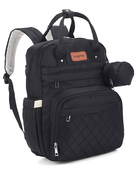 Babyhug Quilted Multipurpose Diaper Backpack with Changing Mat - Grey| Detachable Pacifier Pouch| Adjustable Shoulder Straps| Spacious Multi-Compartment Storage| Wipes Dispenser| Side Bottle Pocket