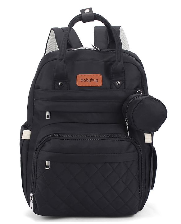 Babyhug Quilted Multipurpose Diaper Backpack with Changing Mat - Grey| Detachable Pacifier Pouch| Adjustable Shoulder Straps| Spacious Multi-Compartment Storage| Wipes Dispenser| Side Bottle Pocket