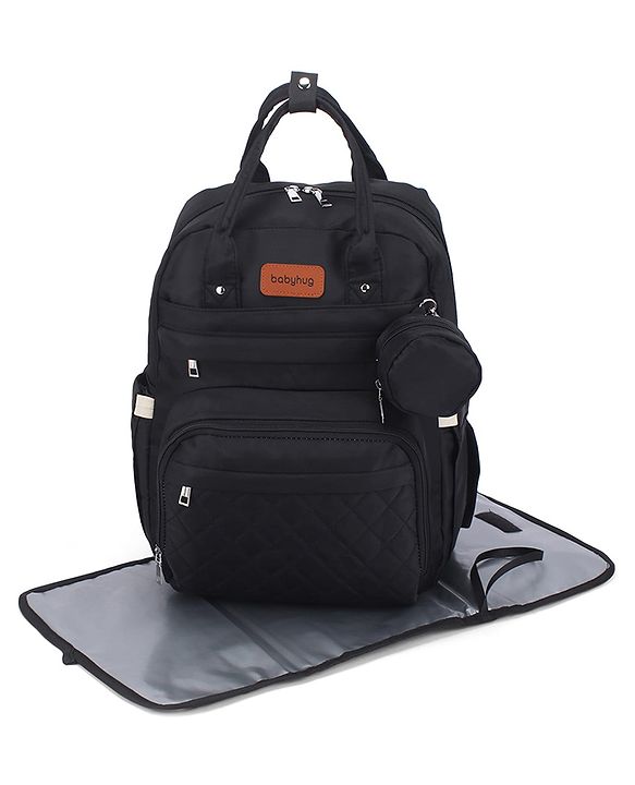 Babyhug Quilted Multipurpose Diaper Backpack with Changing Mat - Grey| Detachable Pacifier Pouch| Adjustable Shoulder Straps| Spacious Multi-Compartment Storage| Wipes Dispenser| Side Bottle Pocket