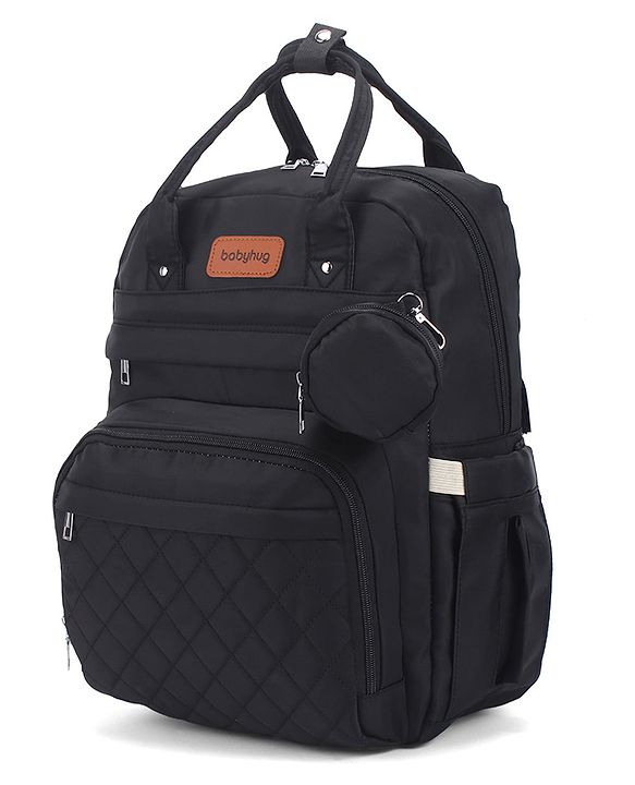 Babyhug Quilted Multipurpose Diaper Backpack with Changing Mat - Grey| Detachable Pacifier Pouch| Adjustable Shoulder Straps| Spacious Multi-Compartment Storage| Wipes Dispenser| Side Bottle Pocket