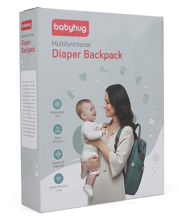 Babyhug Quilted Multipurpose Diaper Backpack with Changing Mat - Grey| Detachable Pacifier Pouch| Adjustable Shoulder Straps| Spacious Multi-Compartment Storage| Wipes Dispenser| Side Bottle Pocket