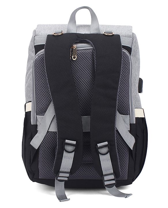 Babyhug Premium Multipurpose Diaper Backpack - Black Grey| USB Charging Port| Insulated Bottle Pockets| Diaper Changing Mat| Padded Shoulder Strap|Side Bottle Pocket|Wipes Dispenser| Water Resistant