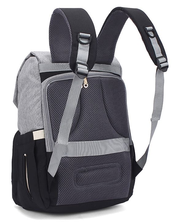 Babyhug Premium Multipurpose Diaper Backpack - Black Grey| USB Charging Port| Insulated Bottle Pockets| Diaper Changing Mat| Padded Shoulder Strap|Side Bottle Pocket|Wipes Dispenser| Water Resistant
