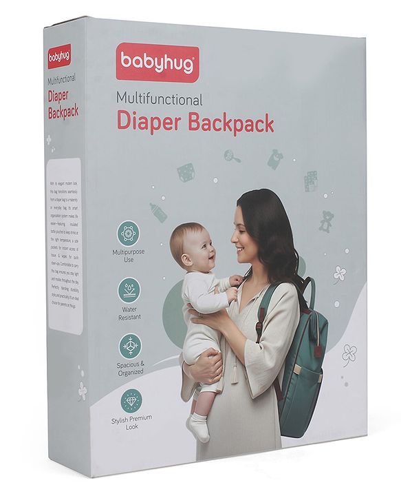 Babyhug Premium Multipurpose Diaper Backpack - Black Grey| USB Charging Port| Insulated Bottle Pockets| Diaper Changing Mat| Padded Shoulder Strap|Side Bottle Pocket|Wipes Dispenser| Water Resistant