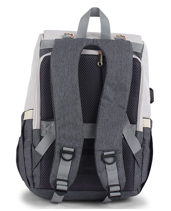 Babyhug Premium Multipurpose Diaper Backpack - Black Grey| USB Charging Port| Insulated Bottle Pockets| Diaper Changing Mat| Padded Shoulder Strap|Side Bottle Pocket|Wipes Dispenser| Water Resistant