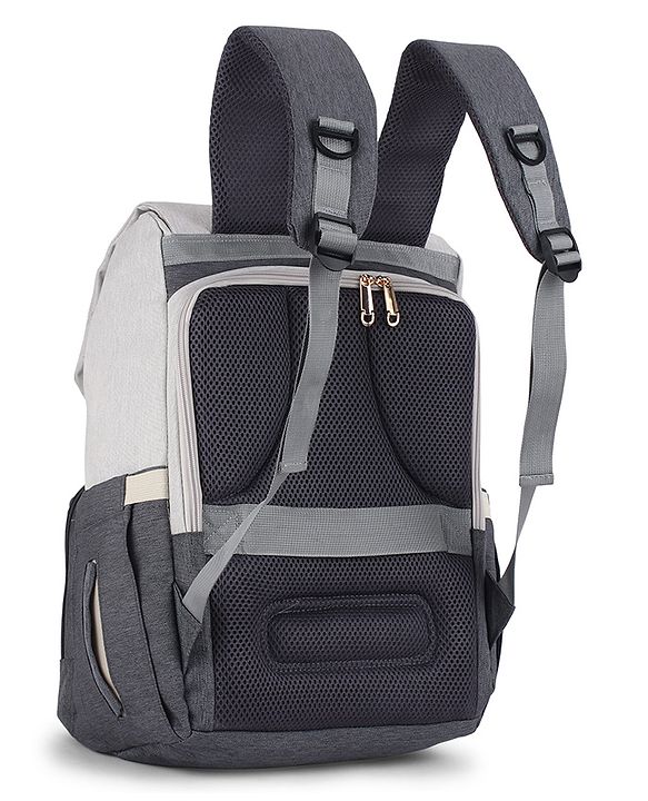 Babyhug Premium Multipurpose Diaper Backpack - Black Grey| USB Charging Port| Insulated Bottle Pockets| Diaper Changing Mat| Padded Shoulder Strap|Side Bottle Pocket|Wipes Dispenser| Water Resistant
