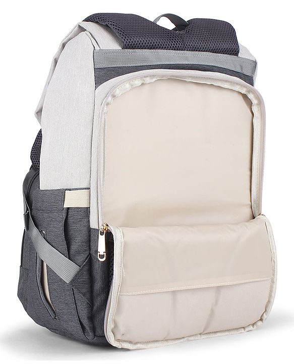 Babyhug Premium Multipurpose Diaper Backpack - Black Grey| USB Charging Port| Insulated Bottle Pockets| Diaper Changing Mat| Padded Shoulder Strap|Side Bottle Pocket|Wipes Dispenser| Water Resistant