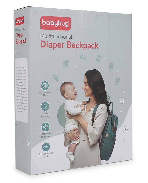 Babyhug Premium Multipurpose Diaper Backpack - Black Grey| USB Charging Port| Insulated Bottle Pockets| Diaper Changing Mat| Padded Shoulder Strap|Side Bottle Pocket|Wipes Dispenser| Water Resistant