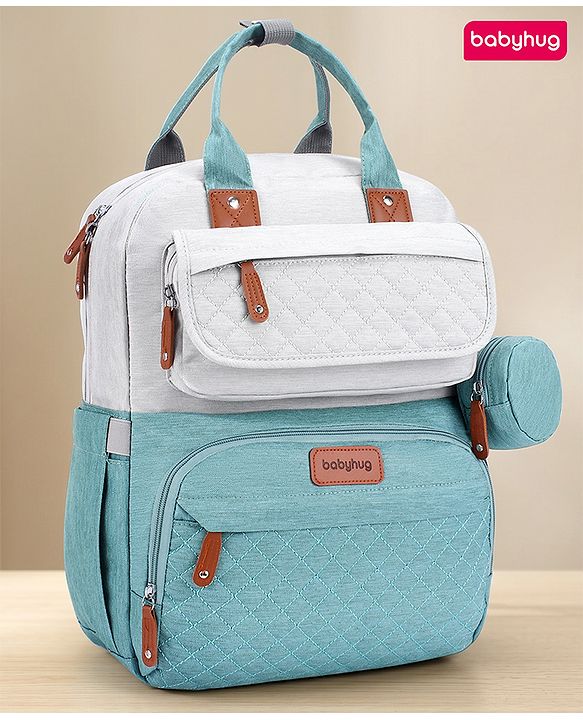 Babyhug Multipurpose Diaper Backpack - Sea Green| Insulated Bottle Pockets| Diaper Changing Mat| Adjustable Shoulder Strap| Side Bottle Pocket| Wipes Dispenser| Water Resistant| Pacifier Case