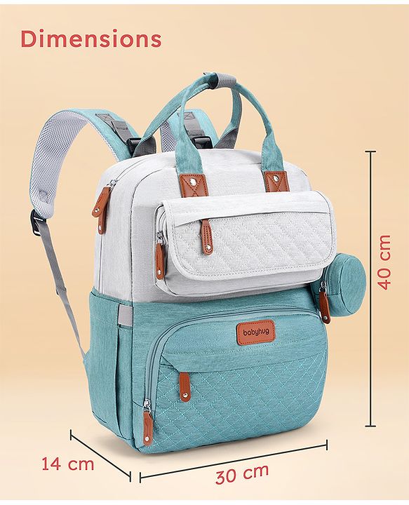 Babyhug Multipurpose Diaper Backpack - Sea Green| Insulated Bottle Pockets| Diaper Changing Mat| Adjustable Shoulder Strap| Side Bottle Pocket| Wipes Dispenser| Water Resistant| Pacifier Case