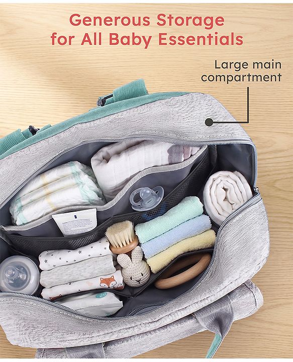 Babyhug Multipurpose Diaper Backpack - Sea Green| Insulated Bottle Pockets| Diaper Changing Mat| Adjustable Shoulder Strap| Side Bottle Pocket| Wipes Dispenser| Water Resistant| Pacifier Case