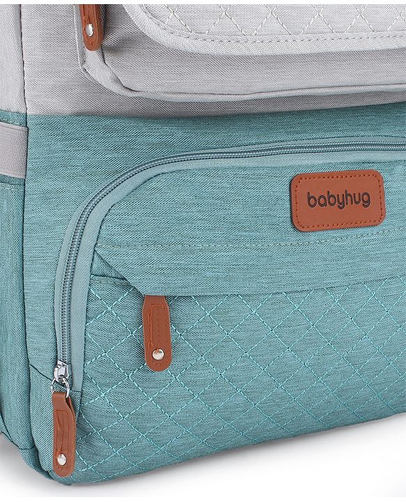 Babyhug Multipurpose Diaper Backpack - Sea Green| Insulated Bottle Pockets| Diaper Changing Mat| Adjustable Shoulder Strap| Side Bottle Pocket| Wipes Dispenser| Water Resistant| Pacifier Case