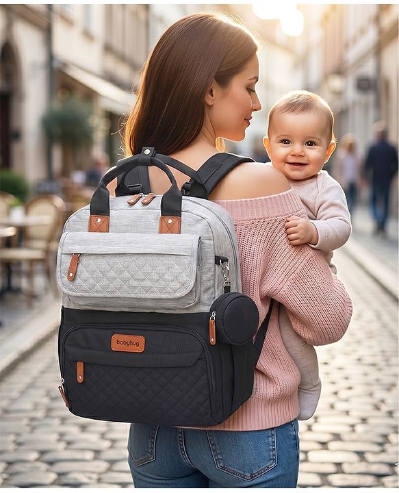 Babyhug Multipurpose Diaper Backpack - Sea Green| Insulated Bottle Pockets| Diaper Changing Mat| Adjustable Shoulder Strap| Side Bottle Pocket| Wipes Dispenser| Water Resistant| Pacifier Case
