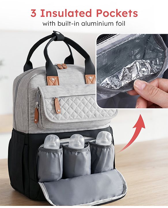 Babyhug Multipurpose Diaper Backpack - Sea Green| Insulated Bottle Pockets| Diaper Changing Mat| Adjustable Shoulder Strap| Side Bottle Pocket| Wipes Dispenser| Water Resistant| Pacifier Case