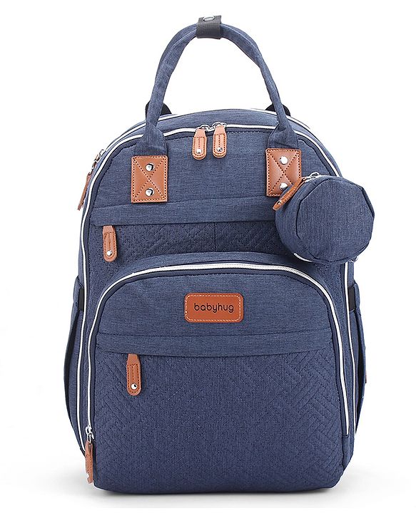 Babyhug Premium Quilted Multipurpose Stylish Diaper Backpack| Water Resistant| Insulated Bottle Pouches| Side Bottle Pocket| Wipes Dispenser| Detachable Pacifier Case| Stroller Clip - Blue