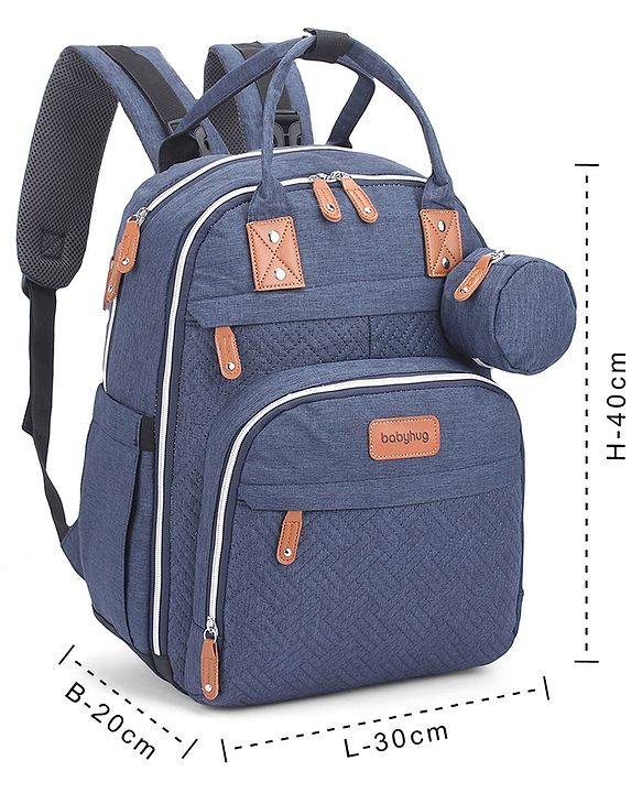 Babyhug Premium Quilted Multipurpose Stylish Diaper Backpack| Water Resistant| Insulated Bottle Pouches| Side Bottle Pocket| Wipes Dispenser| Detachable Pacifier Case| Stroller Clip - Blue