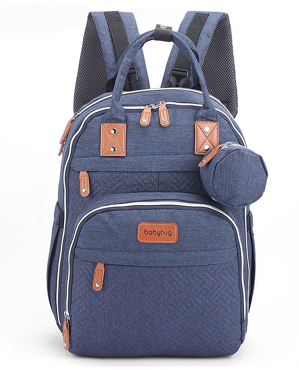 Babyhug Premium Quilted Multipurpose Stylish Diaper Backpack| Water Resistant| Insulated Bottle Pouches| Side Bottle Pocket| Wipes Dispenser| Detachable Pacifier Case| Stroller Clip - Blue