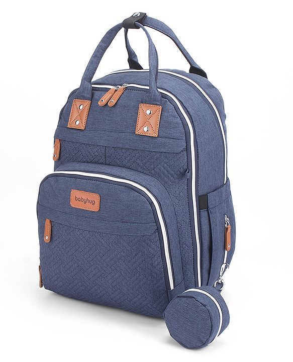 Babyhug Premium Quilted Multipurpose Stylish Diaper Backpack| Water Resistant| Insulated Bottle Pouches| Side Bottle Pocket| Wipes Dispenser| Detachable Pacifier Case| Stroller Clip - Blue