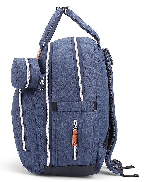 Babyhug Premium Quilted Multipurpose Stylish Diaper Backpack| Water Resistant| Insulated Bottle Pouches| Side Bottle Pocket| Wipes Dispenser| Detachable Pacifier Case| Stroller Clip - Blue