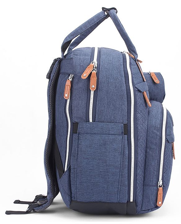 Babyhug Premium Quilted Multipurpose Stylish Diaper Backpack| Water Resistant| Insulated Bottle Pouches| Side Bottle Pocket| Wipes Dispenser| Detachable Pacifier Case| Stroller Clip - Blue