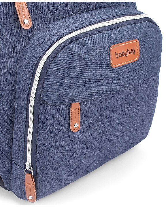 Babyhug Premium Quilted Multipurpose Stylish Diaper Backpack| Water Resistant| Insulated Bottle Pouches| Side Bottle Pocket| Wipes Dispenser| Detachable Pacifier Case| Stroller Clip - Blue