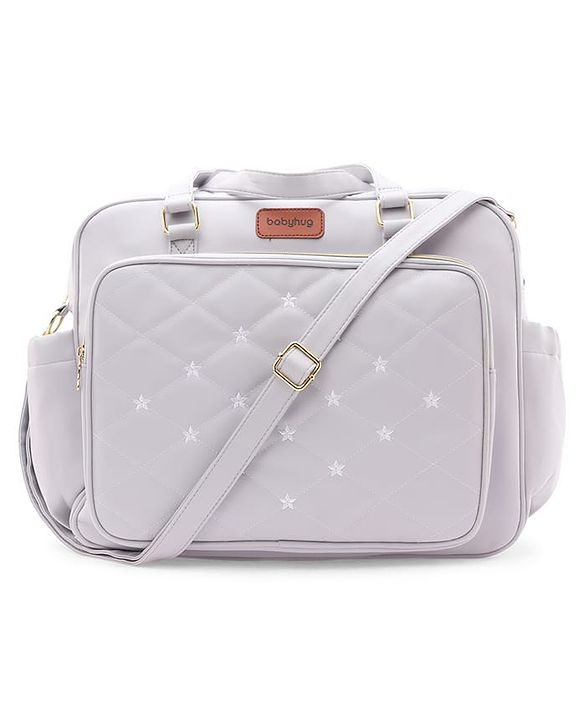 Babyhug 2 -In - 1 Quilted Sling cum Tote Diaper Bag for Travel -2.1L- Grey