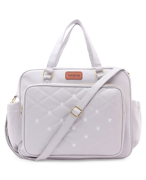 Babyhug 2 -In - 1 Quilted Sling cum Tote Diaper Bag for Travel -2.1L- Grey