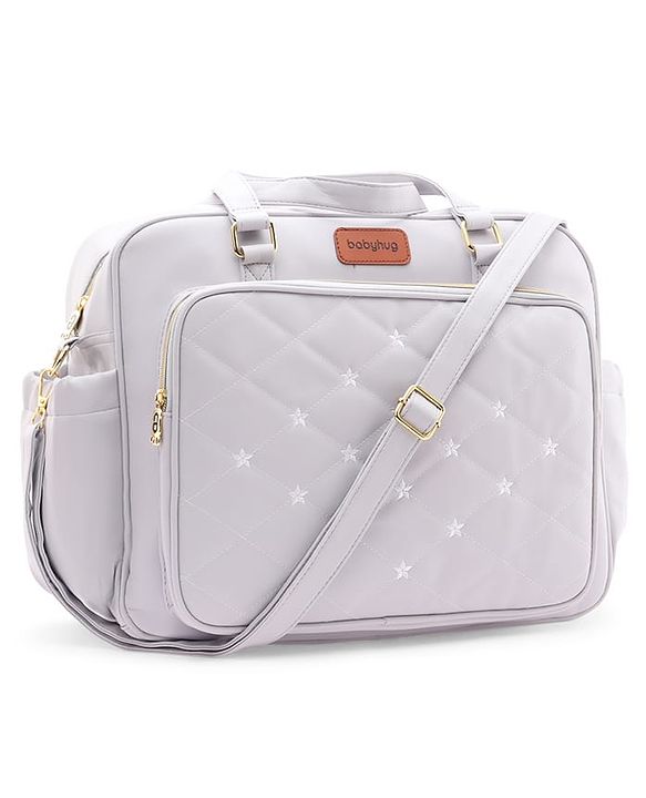 Babyhug 2 -In - 1 Quilted Sling cum Tote Diaper Bag for Travel -2.1L- Grey