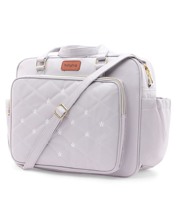 Babyhug 2 -In - 1 Quilted Sling cum Tote Diaper Bag for Travel -2.1L- Grey