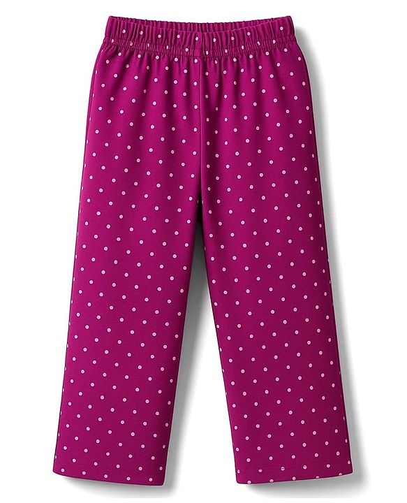 Babyhug Cotton Knit Full Sleeves Night Suit With Polka Dot & Teddy Print - Dark Pink