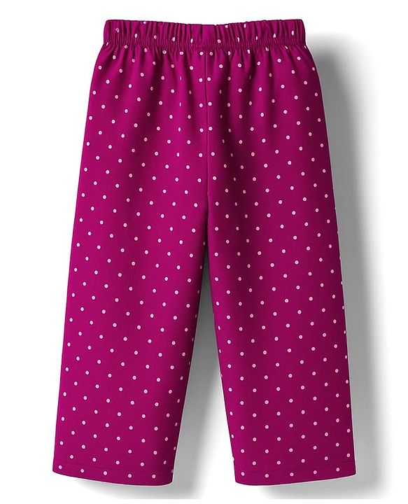 Babyhug Cotton Knit Full Sleeves Night Suit With Polka Dot & Teddy Print - Dark Pink