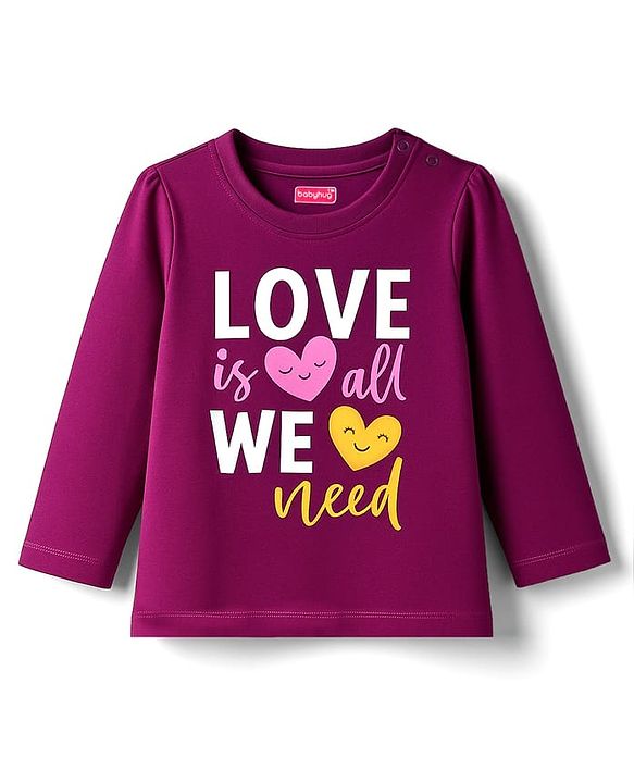 Babyhug Cotton Knit Full Sleeves Night Suit With Text Print - Purple