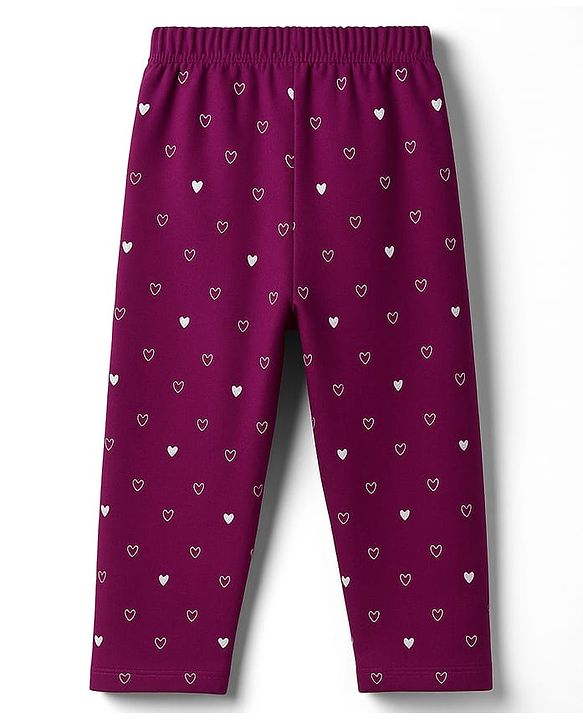 Babyhug Cotton Knit Full Sleeves Night Suit With Text Print - Purple